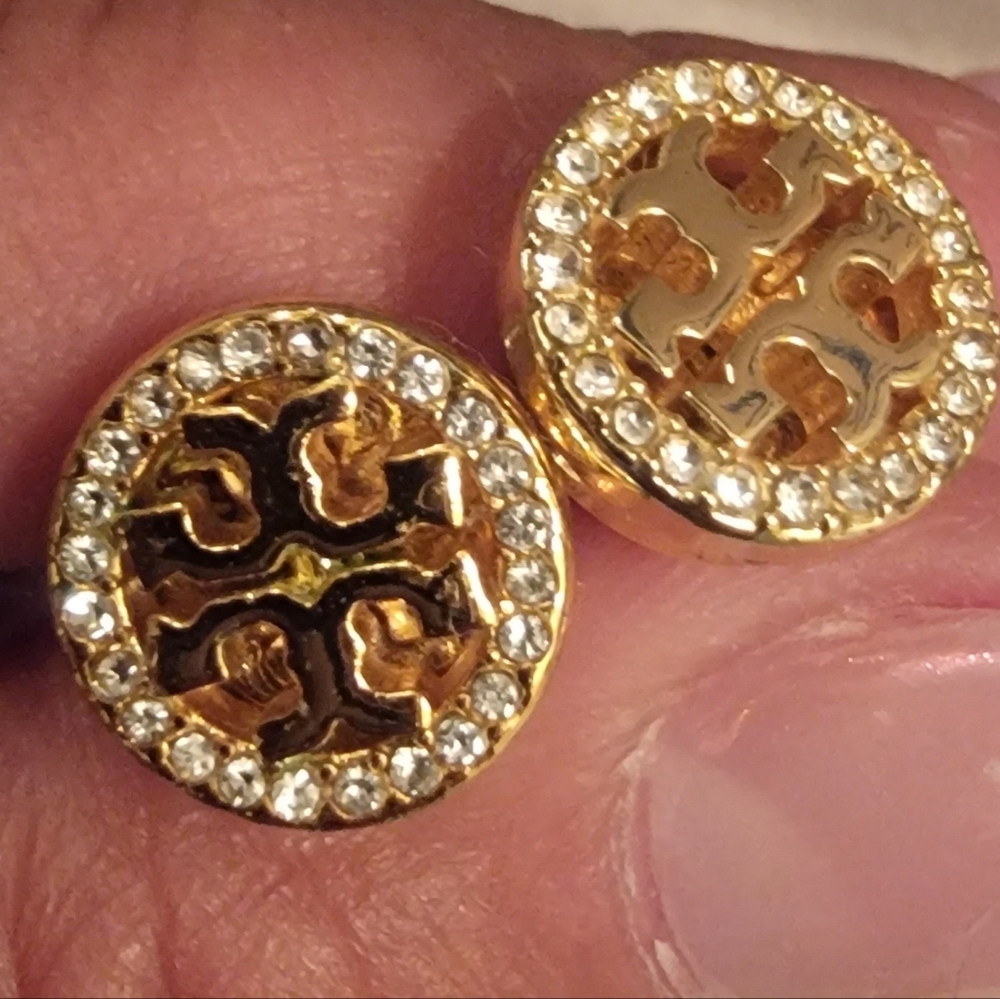 Tory Burch earrings logo gold crystal earrings